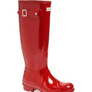 Red Glossy Hunter Rain Boots